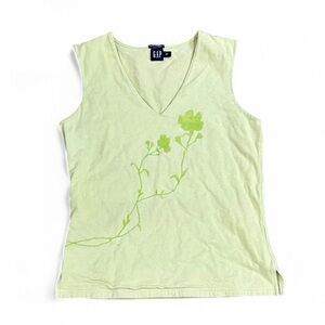 GAP Light Green V-Neck Floral Vine Tank
